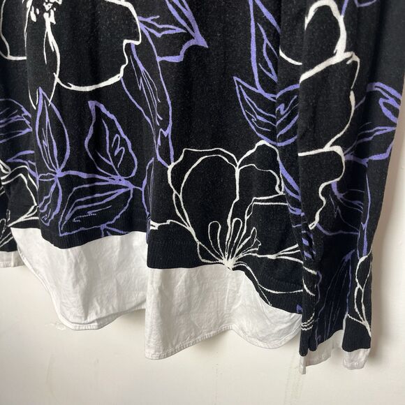 Chico’s Wildflower Scoop Neck Top Long Sleeve Twofer Pullover Color Black 270 - Picture 2 of 8